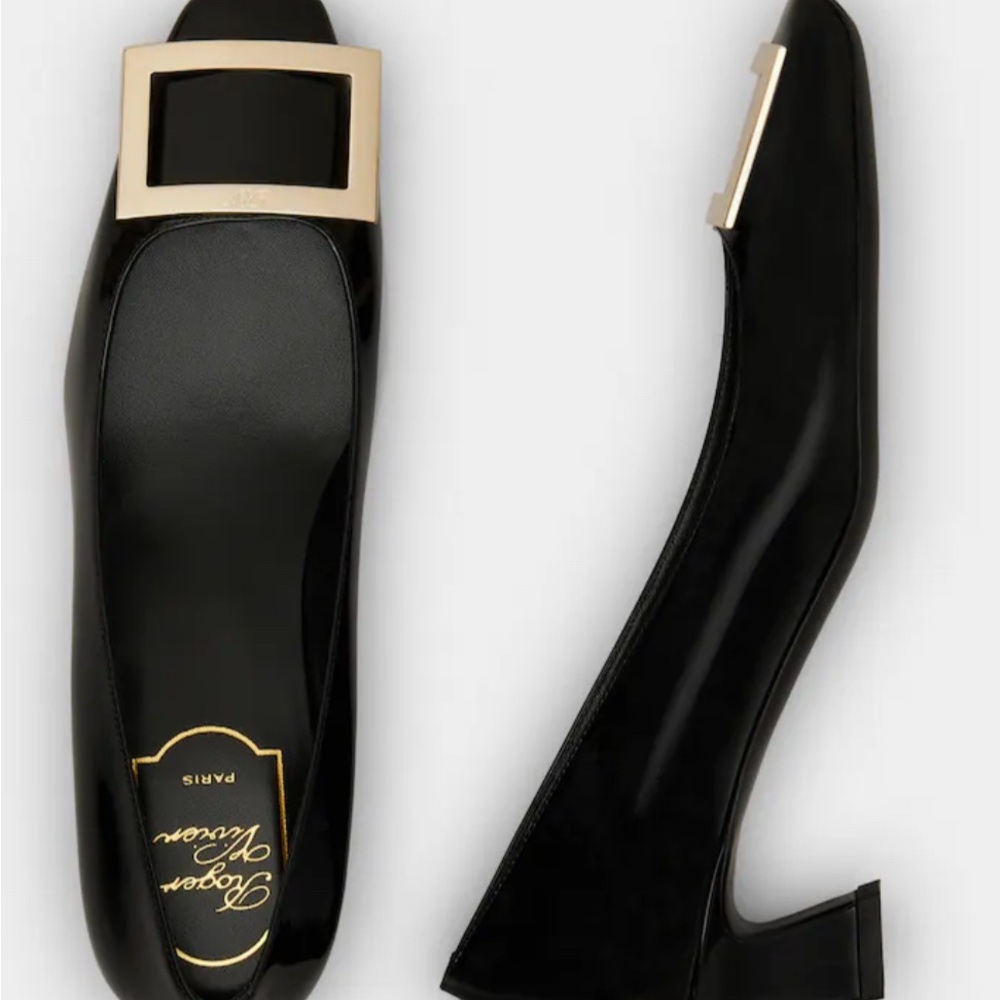 Roger Vivier Black Patent Leather Heels with Gold Buckle